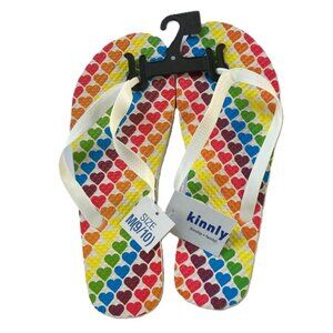 RAINBOW PRIDE Hearts Flip Flops White Background Various Sizes Unisex